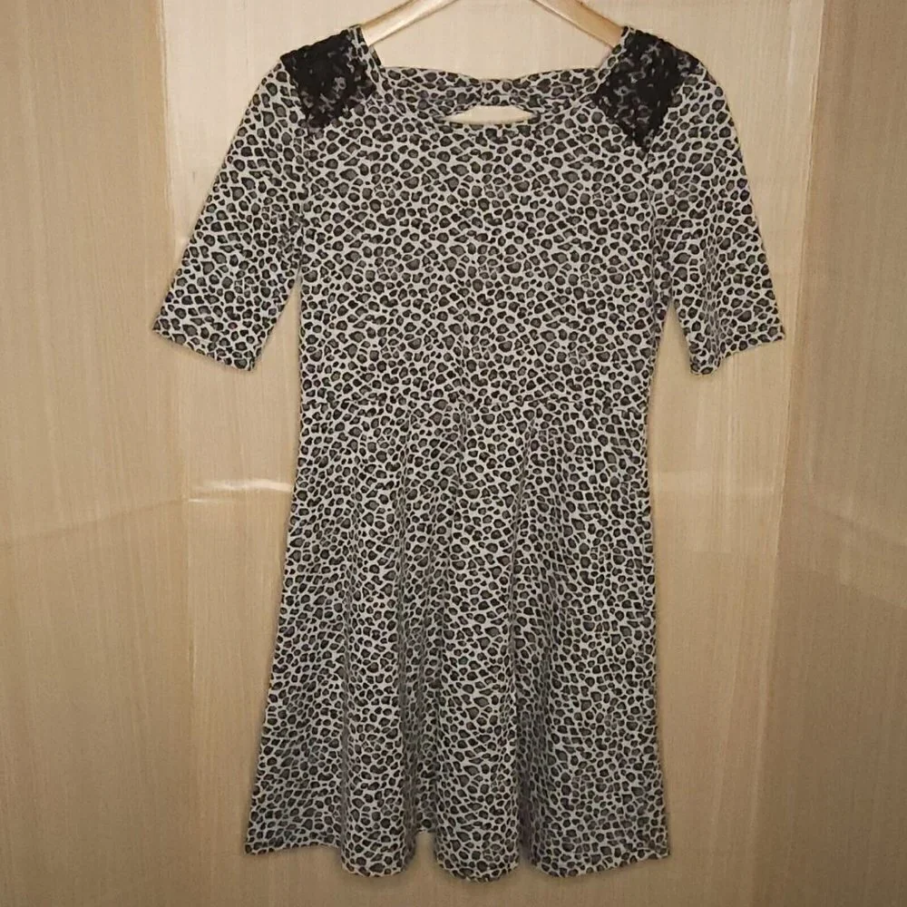Xhilaration Girls Black White Cheetah Animal Print Fit Flare Dress 14-16